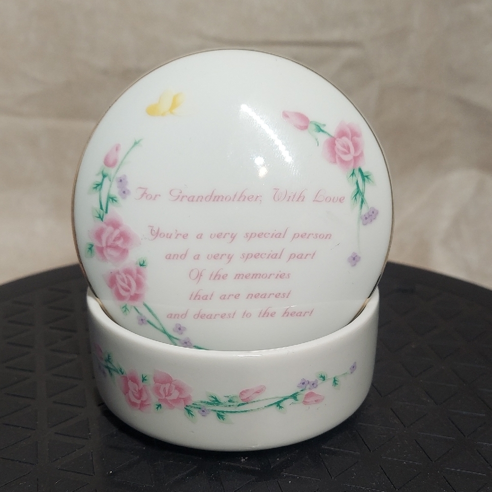 Vintage Russ Fine Porcelain "For Grandmother" Floral Trinket Box Korea
